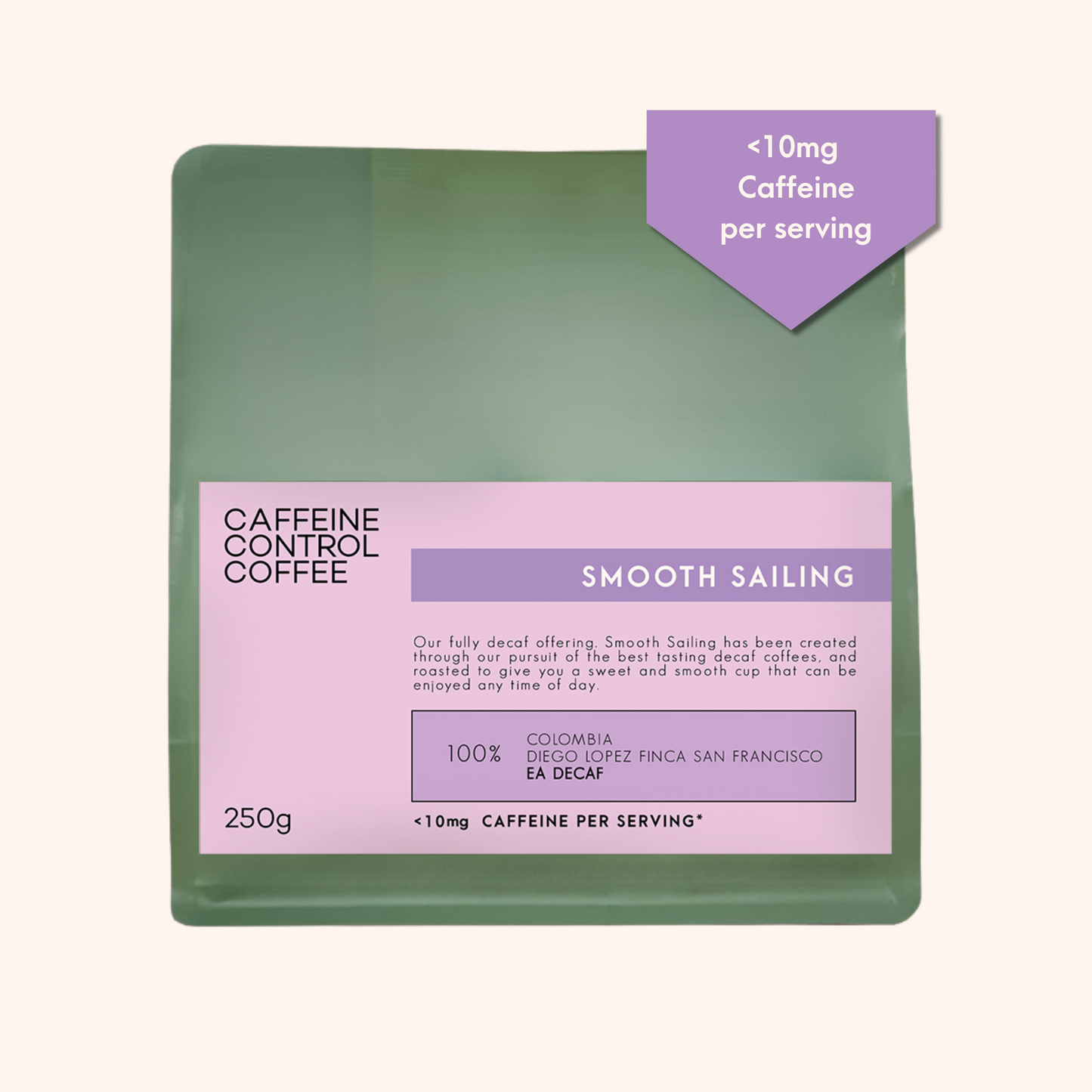 Smooth Sailing Decaf Coffee with caffeine reference